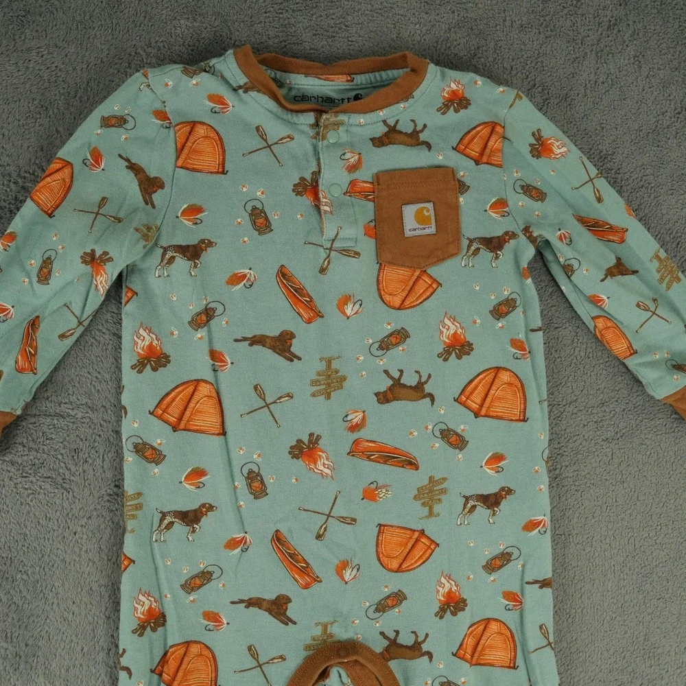 Carhartt Romper Coverall Unisex 18M Blue Camping Outdoors Print OX8764-B